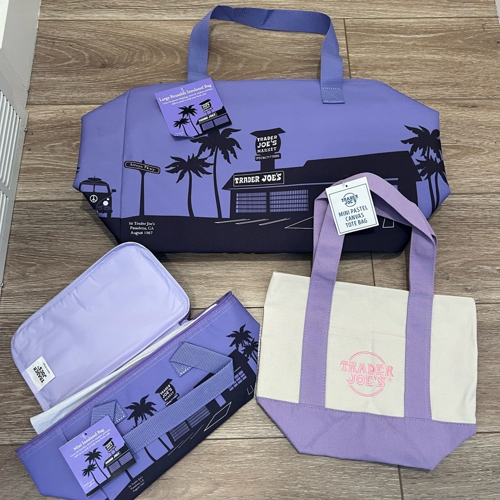 Purple and Cream Canvas Totes with Coastal Design